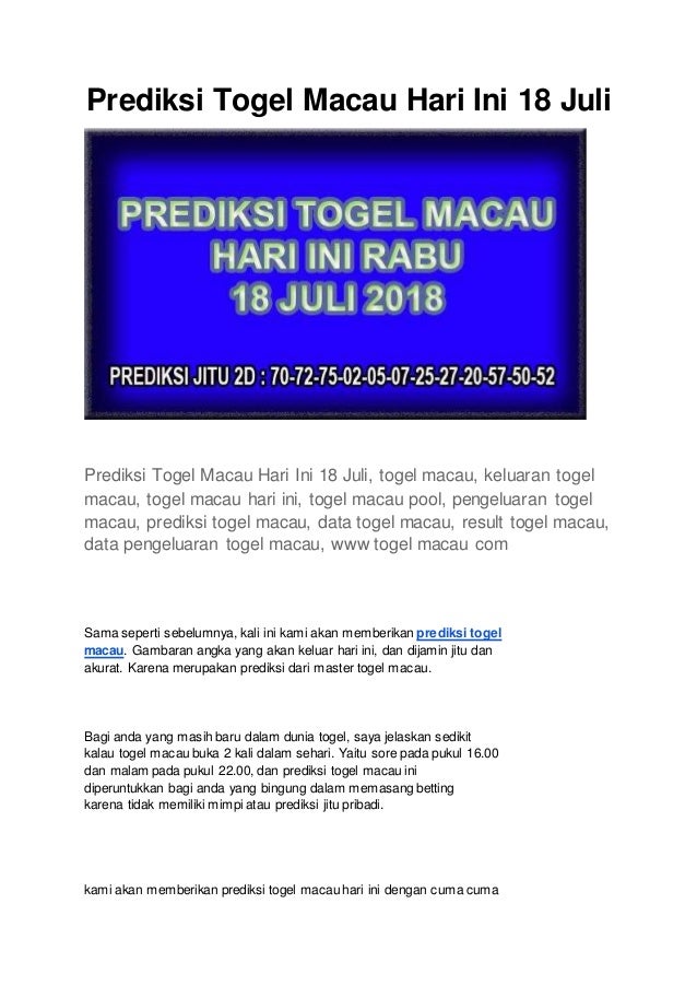 Togel Yang Keluar Hari Ini
, Prediksi Togel Macau Hari Ini 18 Juli