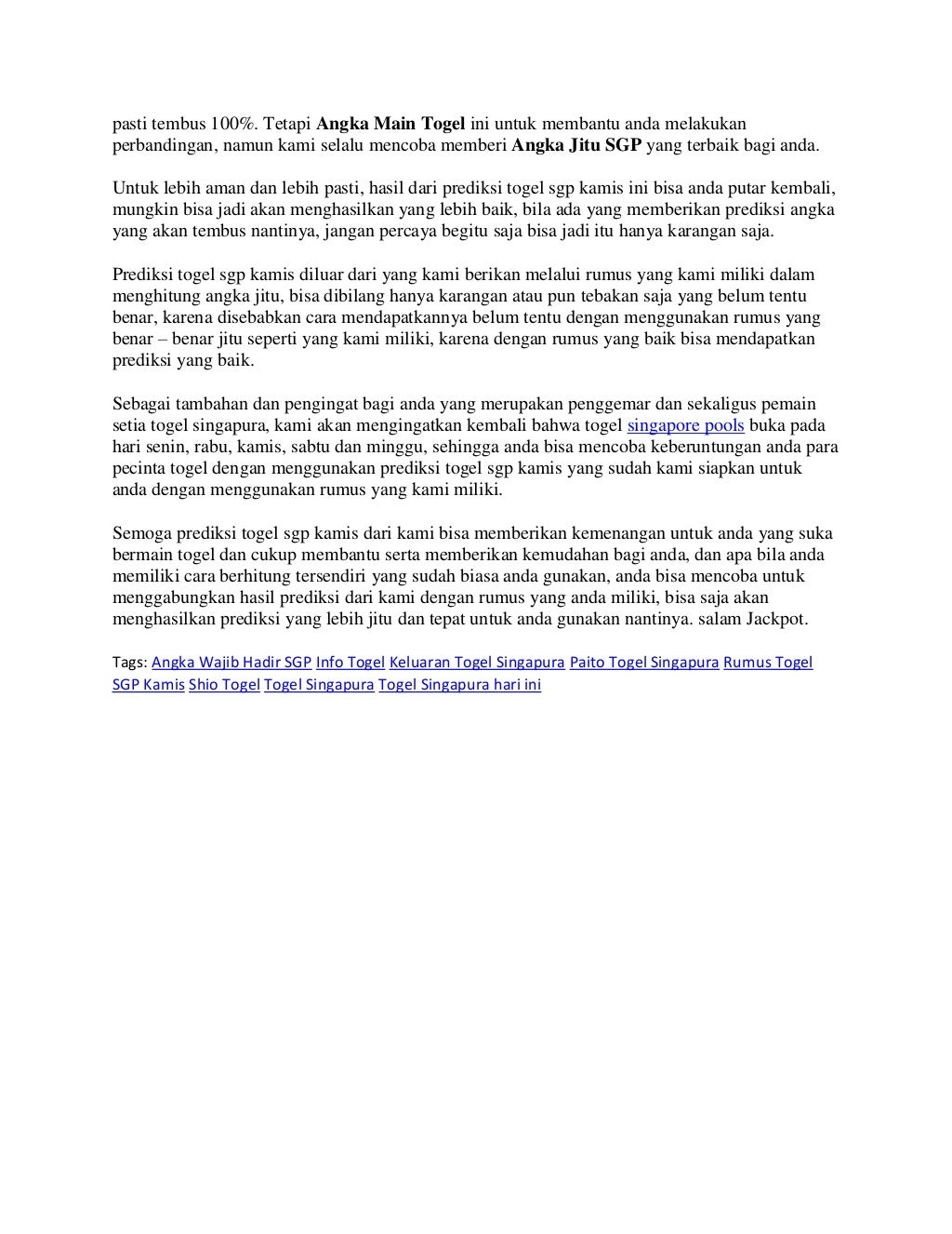 Prediksi togel sgp kamis 11 oktober 2018