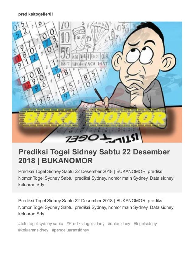 Prediksi Togel Sidney Sabtu 22 Desember 2018