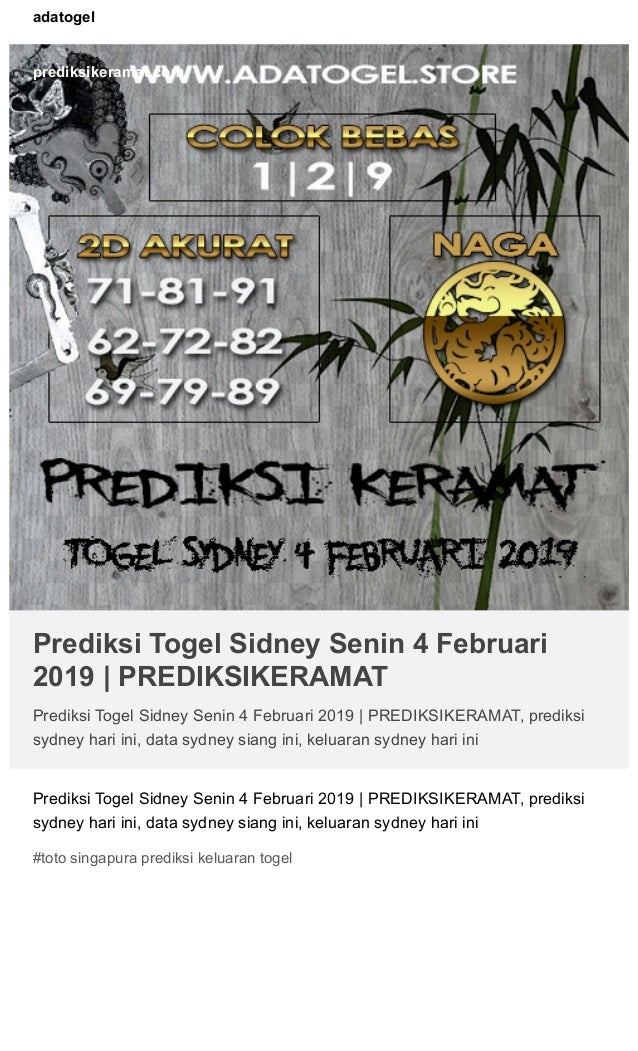 Togel Hari Ini Sidney Siang
, Prediksi Togel Sidney Senin 4 Februari 2019