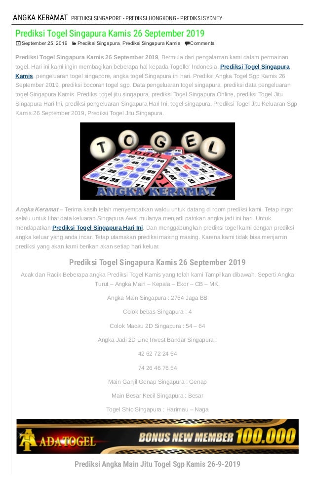 Prediksi Togel Sgp Besok Kamis Enak