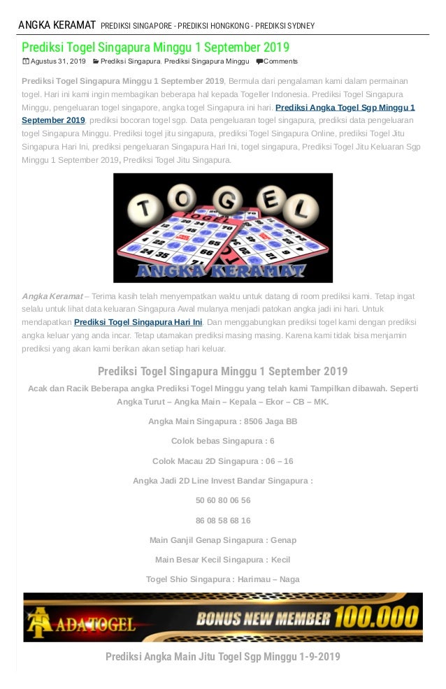 Prediksi Angka Data Togel Singapore 2019 Hari Ini Keluar Hari Ini Singapura Temukan Jawab