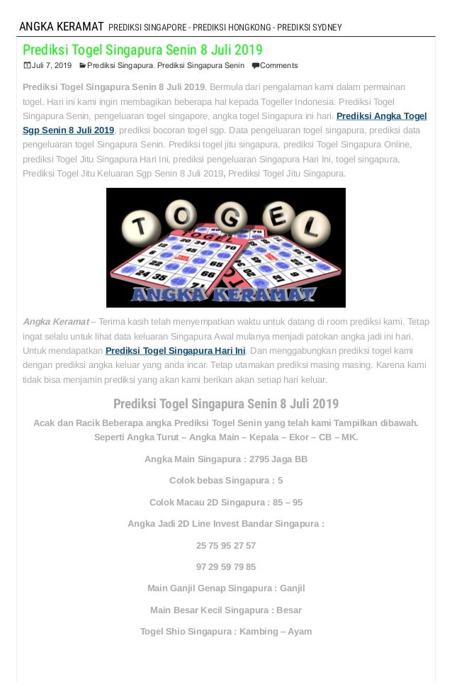 Data Togel Hkg 2020 Hari Ini Keluar Hari Ini Singapura
, Prediksi Togel Singapura Senin 8 Juli 2019