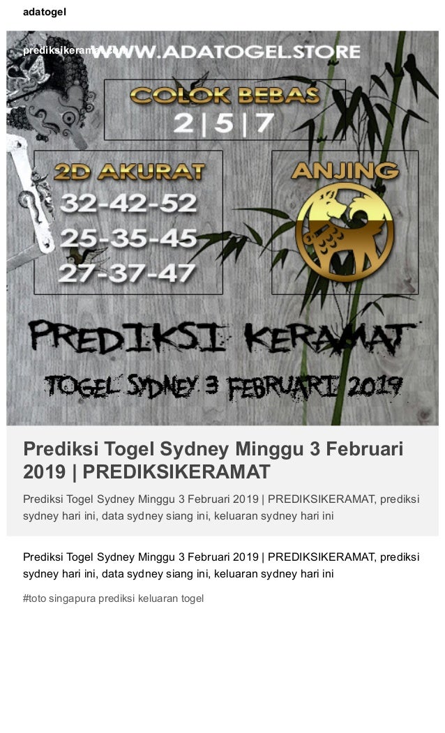 Togel Hari Ini Keluar Berapa Sydney
, Prediksi Togel Sydney Minggu 3 Februari 2019