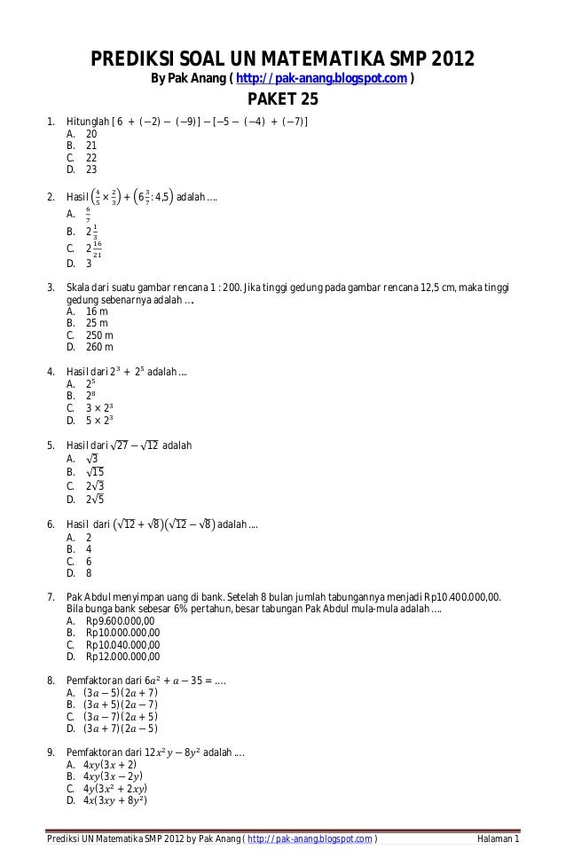 Prediksi Un 2012 Matematika Smp 02