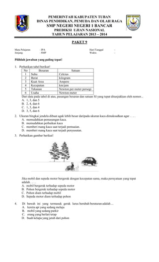 PEMERINTAH KABUPATEN TUBAN
DINAS PENDIDIKAN, PEMUDA DAN OLAH RAGA

SMP NEGERI NEGERI 1 BANCAR
PREDIKSI UJIAN NASIONAL
TAHU...