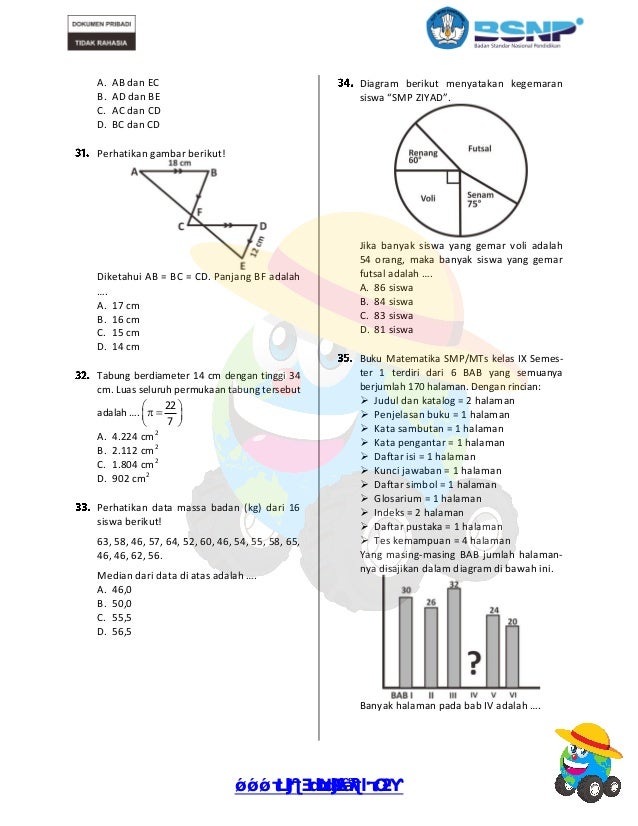 Prediksi un matematika smp 2021 paket 3