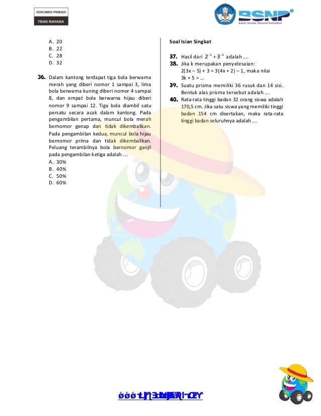 Prediksi un matematika smp 2019 paket 3