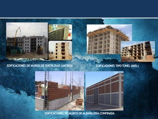 EDIFICACIONES DE MUROS DE DUCTILIDAD LIMIT
ADA EDIFICACIONES TIPOTUNEL(MDL)
EDIFICACIONES DE MUROS DEALBAÑILERÍACONFINADA
 