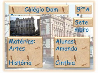 O prédio da antiga Alfândega funciona até hoje importando, emigrando, exportando mercadorias pelo Brasil, abrindo á visitas para todos os tipos de pessoas, sendo turistas ou alunos, entre outros.        Colégio Dom Bosco9°”A”SetembroMatérias: Artes          História         Geografia           InglêsAlunas:    AmandaCinthia            Daiane            Larissa