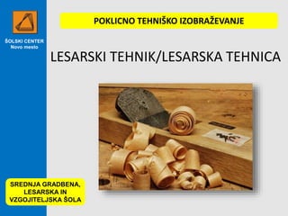 ŠOLSKI CENTER
Novo mesto
LESARSKI TEHNIK/LESARSKA TEHNICA
SREDNJA GRADBENA,
LESARSKA IN
VZGOJITELJSKA ŠOLA
POKLICNO TEHNIŠKO IZOBRAŽEVANJE
 