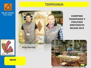 TEKMOVANJA
ŠOLSKI CENTER
Novo mesto

EUROPSKO
TEKMOVANJE V
POKLICNIH
SPRETNOSTIH
BELGIJA 2012

Mitja Mandelj

MIZAR

 