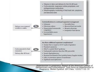 Hypertension in pregnancy. Report of the American College of
Obstetricians and Gynecologists’ Task Force on Hypertension in
Pregnancy. Obstet Gynecol. 2013 Nov; 122(5):1122-31
 