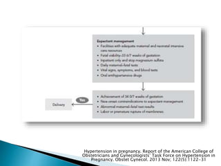 Hypertension in pregnancy. Report of the American College of
Obstetricians and Gynecologists’ Task Force on Hypertension in
Pregnancy. Obstet Gynecol. 2013 Nov; 122(5):1122-31
 