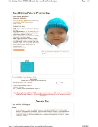 Preemie hat pattern