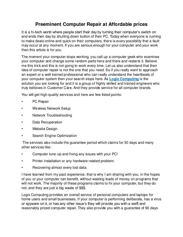 Preeminent Computer Repair at Affordable prices