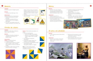 Actividad 86
4 9
Memoria
Propósito:
Encontrar lo pares de imágenes iguales.
Material:
•	 48 tarjetas recortables (pp. 29-31).
Instrucciones:
Pueden participar dos o más personas.
1.	 Recortar cada tarjeta por la línea
punteada.
2.	 Acomodar las tarjetas sobre una
superficie plana, con las imágenes
hacia abajo.
3.	 Por turnos, cada jugador levanta dos
tarjetas, las observa y las muestra a los
demás; si forma un par con la misma
imagen se queda con ellas y tiene otro
turno para levantar otro par; si no son
iguales, las vuelve a colocar en donde
estaban.
4.	 Gana quien reúna el mayor número de
pares de tarjetas.
microscopio
cámara
telescopio
taladro
Vitrales de colores
Propósito:
Reproducir y crear series, mosaicos y
figuras a partir de modelos.
Material:
•	 Cuadrados recortables, divididos en
triángulos de colores (pp. 33-35, 		
frente y vuelta).
Instrucciones:
Opción 1. Actividad individual.
1. 	Se observa el modelo.
2. 	Se seleccionan las piezas y se colocan
sobre el modelo. O bien, las piezas
seleccionadas se colocan a un lado del
modelo.
3. 	El modelo se repite varias veces para
formar una serie o un mosaico.
Opción 2. Para realizarse por parejas o en
equipo.
1.	 Uno de los participantes:
•	 Inventa una figura con las piezas.
•	 Muestra a los compañeros la figura
creada y luego la cubre con algún
objeto.
2.	 Los compañeros tratarán de
reproducirla.
3.	 Se descubre la figura original y se
compara con las de los demás.
4.	 Si es necesario, los participantes podrán
reacomodar las piezas 		
para igualar su figura a la original.
Nota: Los niños pueden describir
una figura en voz alta para que sus
compañeros la armen.
alto voltaje
México
Material:
•	 Dos series, de cuatro imágenes
cada una, que ilustran escenas de
la Independencia de México y de la
Revolución Mexicana (pp. 67 y 69).
Sugerencias:
•	 Observar y describir los
acontecimientos que se ilustran.
•	 Escuchar la narración de un adulto que
cuente, brevemente, cómo
	 ocurrieron los acontecimientos
históricos ilustrados en el material.
•	 Comentar la relación que existe entre las
escenas de las imágenes y su
	 vida cotidiana.
•	 Elaborar un álbum de imágenes
relacionadas con el acontecimiento
histórico.
•	 Por parejas, jugar a adivinar objetos que
se encuentran “arriba, abajo, derecha o
izquierda de…” en una misma escena.
Material:
•	 Cuatro reproducciones de obras de arte
(pp. 71-74).
Sugerencias:
•	 Describir lo que observa: personajes,
objetos, colores, tamaños, formas 		
y ubicación.
•	 Mencionar qué sentimientos e ideas
experimenta al observar cada una 	
de las obras pictóricas.
•	 Narrar historias a partir de las obras y
de los sentimientos que le sugieren.
El arte a mi alrededor
AB-PREES-JUEGO-2-P-001-080.indd 86 23/2/11 01:17:58
 