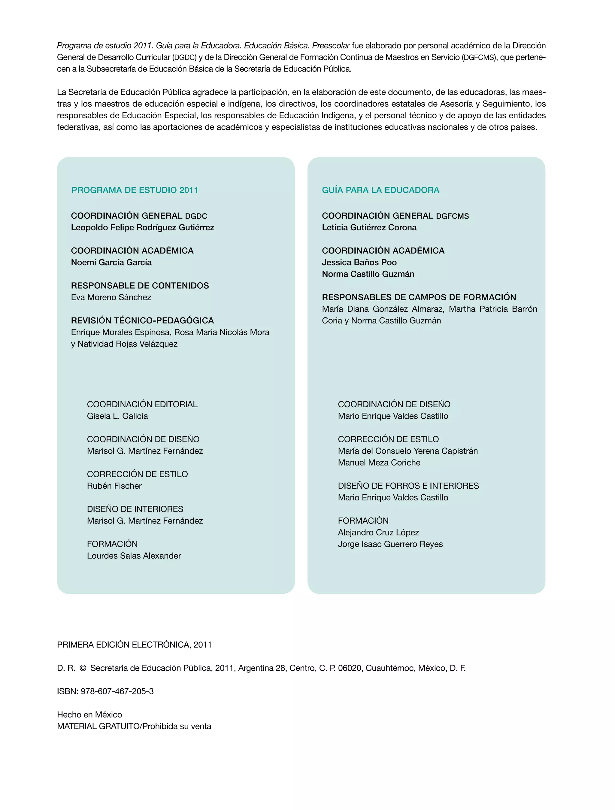 Programa de Estudio 2011. Guía para la Educadora (Educación Básica ...
