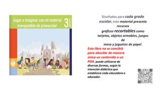 Diseñados para cada grado
escolar, este material presenta
recursos
gráficos recortables como
tarjetas, objetos armables, juegos
de
mesa y juguetes de papel.
Este libro no se concibió
para abordar de manera
única un contenido o un
PDA; puede utilizarse de
diversas formas, según la
intención didáctica que
establezca cada educadora o
educador.
 