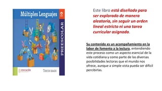 Este libro está diseñado para
ser explorado de manera
aleatoria, sin seguir un orden
lineal estricto ni una tarea
curricular asignada.
Su contenido es un acompañamiento en la
labor de fomento a la lectura, entendiendo
este proceso como un aspecto esencial de la
vida cotidiana y como parte de las diversas
posibilidades lectoras que el mundo nos
ofrece, aunque a simple vista pueda ser difícil
percibirlas.
 