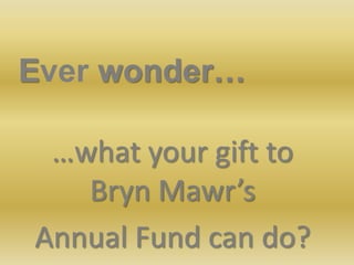 Ever wonder… …what your gift to Bryn Mawr’s  Annual Fund can do?  