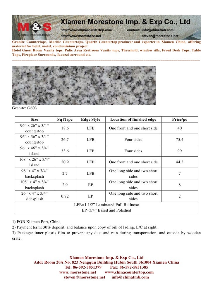 2cm Prefab Granite Countertop Blank Pricelist