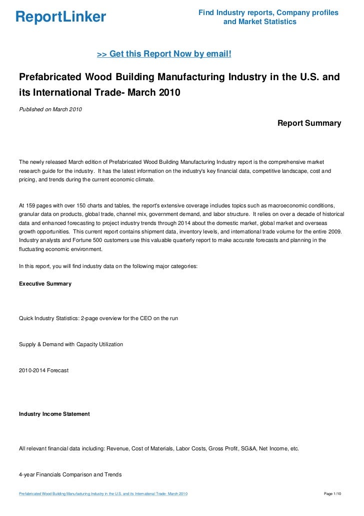 Prefabricated Wood Building Manufacturing Industry in the U.S. and its International Trade