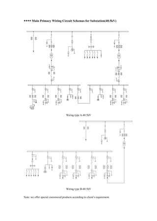 ++++ Main Primacy Wiring Circuit Schemas for Substation(40.5kV)
Wiring type A-40.5kV
Wiring type B-40.5kV
Note: we offer special customized products according to client’s requirement.
 