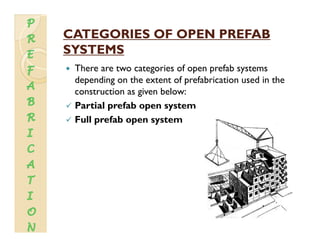 CATEGORIES OF OPEN PREFABCATEGORIES OF OPEN PREFAB
SYSTEMSSYSTEMSSYSTEMSSYSTEMS
There are two categories of open prefab sy...
