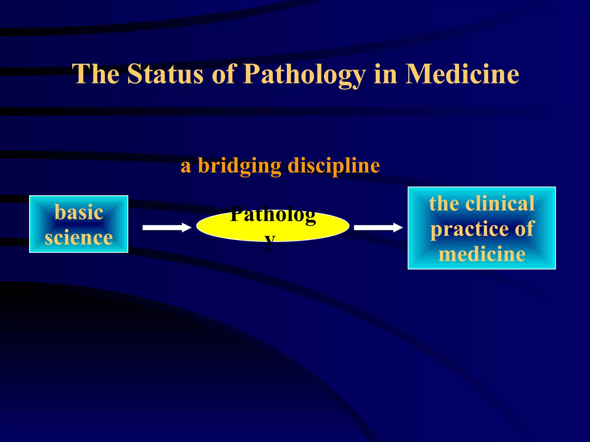 Pathology   The Status of Pathology in Medicine a bridging discipline the clinical practice of medicine basic science 