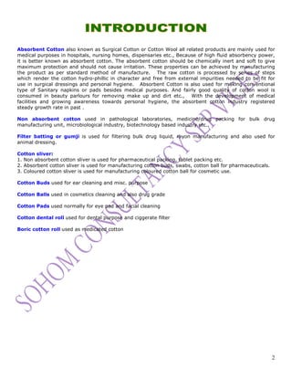 ABSORBENT COTTON WOOL MANUFACTURING PREFEASIBILITY REPORT