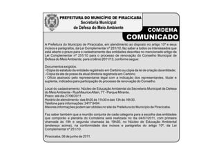 Prefeitura municipal   comunicado renovação do comdema