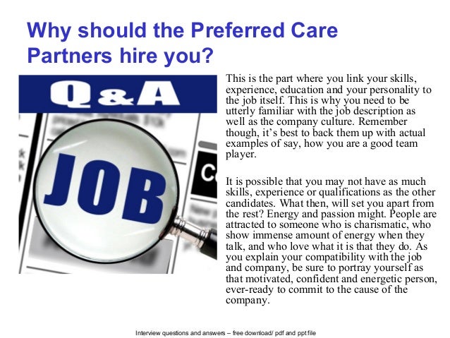 Preferred care partners interview questions and answers