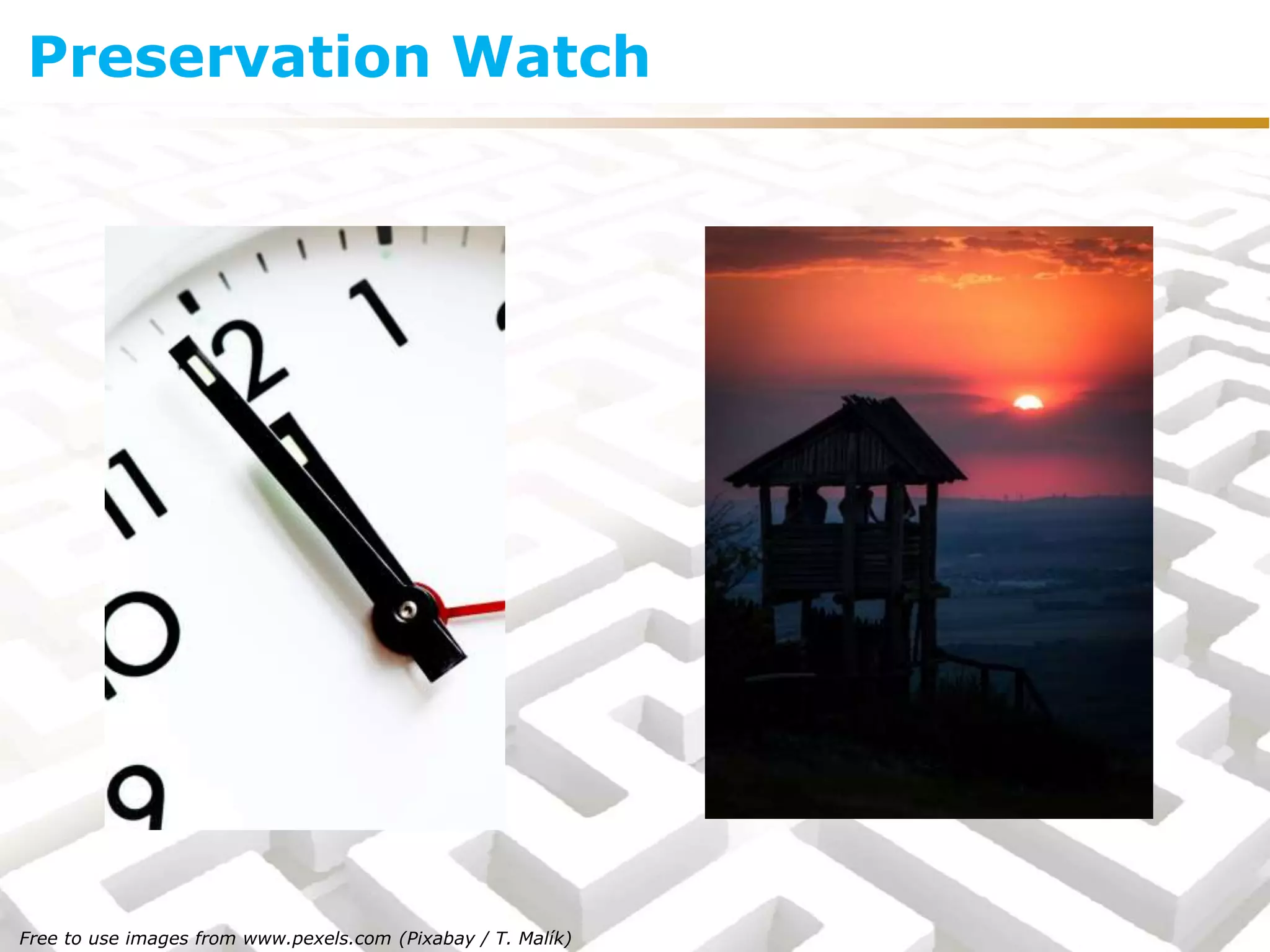Preservation Watch
Free to use images from www.pexels.com (Pixabay / T. Malík)
 