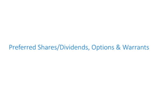 Preferred Shares/Dividends, Options & Warrants
 
