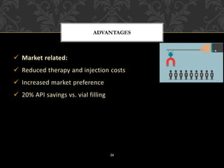 ✓ Market related:
✓ Reduced therapy and injection costs
✓ Increased market preference
✓ 20% API savings vs. vial filling
ADVANTAGES
24
 
