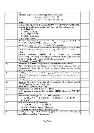 Computer Science(083) Python Pre Board Exam 1 Sample Paper Class 12 | PDF