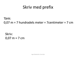 Skriv med prefix

Tänk:
0,07 m = 7 hundradels meter = 7centimeter = 7 cm


 Skriv:
 0,07 m = 7 cm



                   Inger Bäckström, Burträsk
 