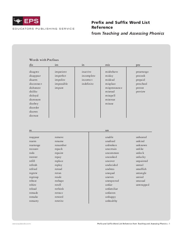 Worksheets Suffix Word List prefix suffix wordlist words with prefixes dis im in mis pre disagree impatient inactive misbehave prearrange disappear imperfect incomplete