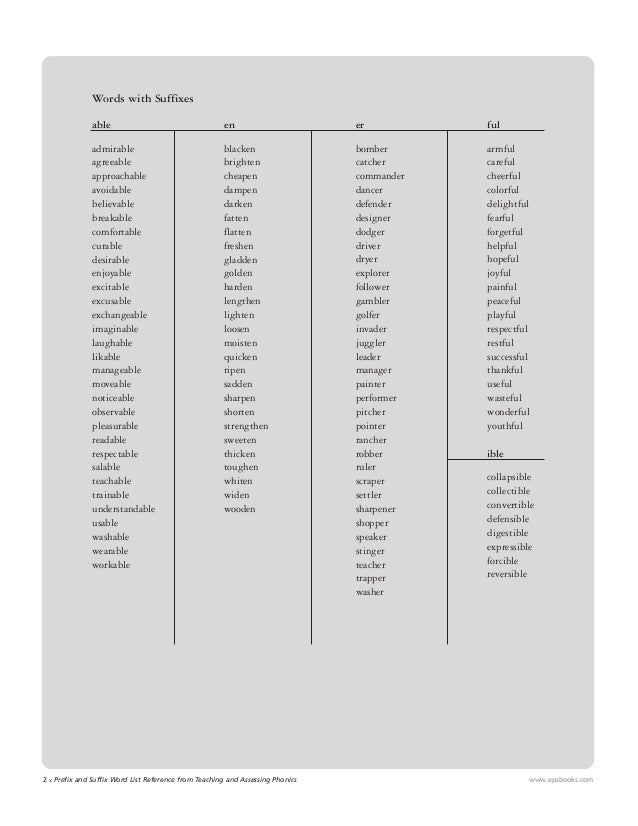 Worksheets Suffix Word List prefix suffix wordlist 2 www epsbooks com2 x and word list