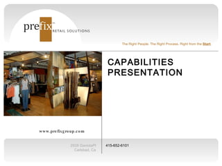 www.prefixgroup.com CAPABILITIES PRESENTATION 2939 GaviotaPl Carlsbad, Ca The Right People. The Right Process. Right from the  Start . 415-652-6101 