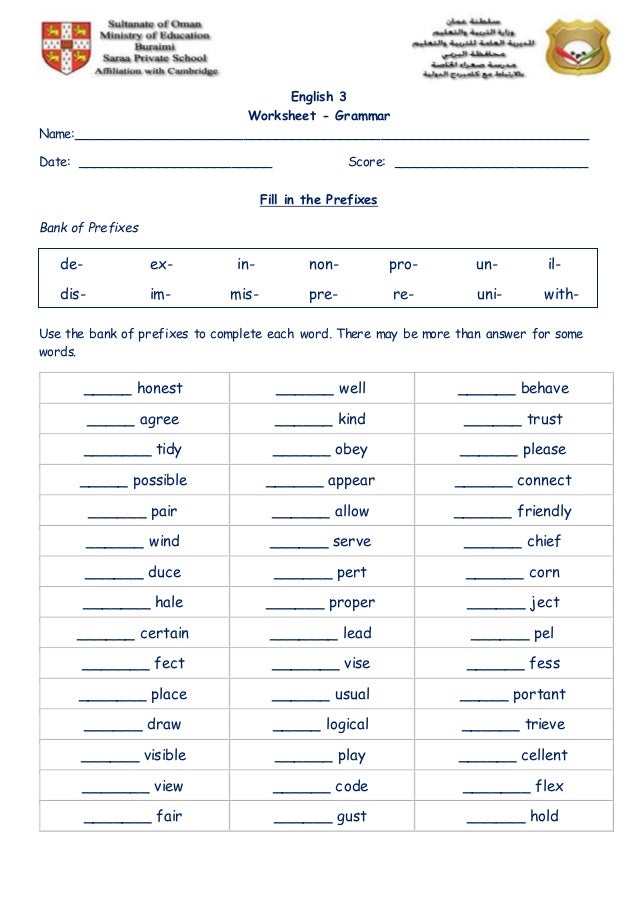 prefixes worksheet