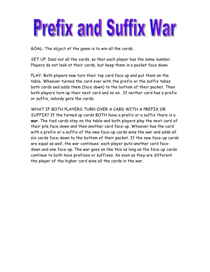 Prefixes And Suffixes War