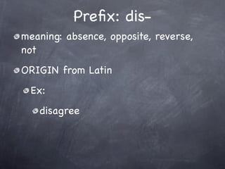 Latin Root Dis Prefix, Suffix, Base Words | KEY