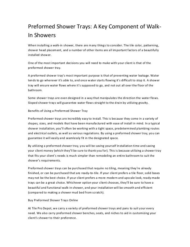 Preformed Shower Trays A Key Component Of Walk In Showers