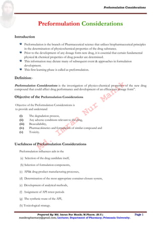 Preformulation Considerations MANIK | PDF
