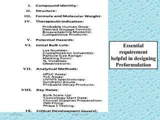 BP502T/ Unit-I 5
Essential
requirement
helpful in designing
Preformulation
9/30/2020
 