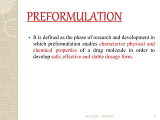 Preformation Sample Preformulation studies | PPTX