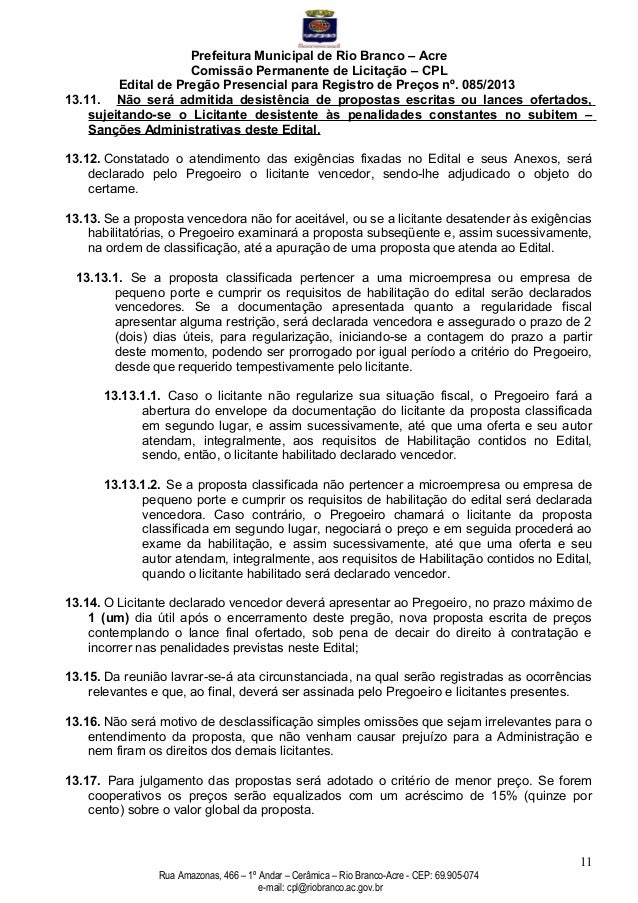 Pregao nº 085 2013 - serviços de capina - raspagem manual 
