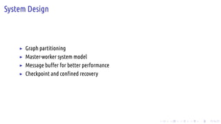 .
.
.
.
.
.
.
.
.
.
.
.
.
.
.
.
.
.
.
.
.
.
.
.
.
.
.
.
.
.
.
.
.
.
.
.
.
.
.
.
System Design
▶ Graph partitioning
▶ Master-worker system model
▶ Message buffer for better performance
▶ Checkpoint and confined recovery
 